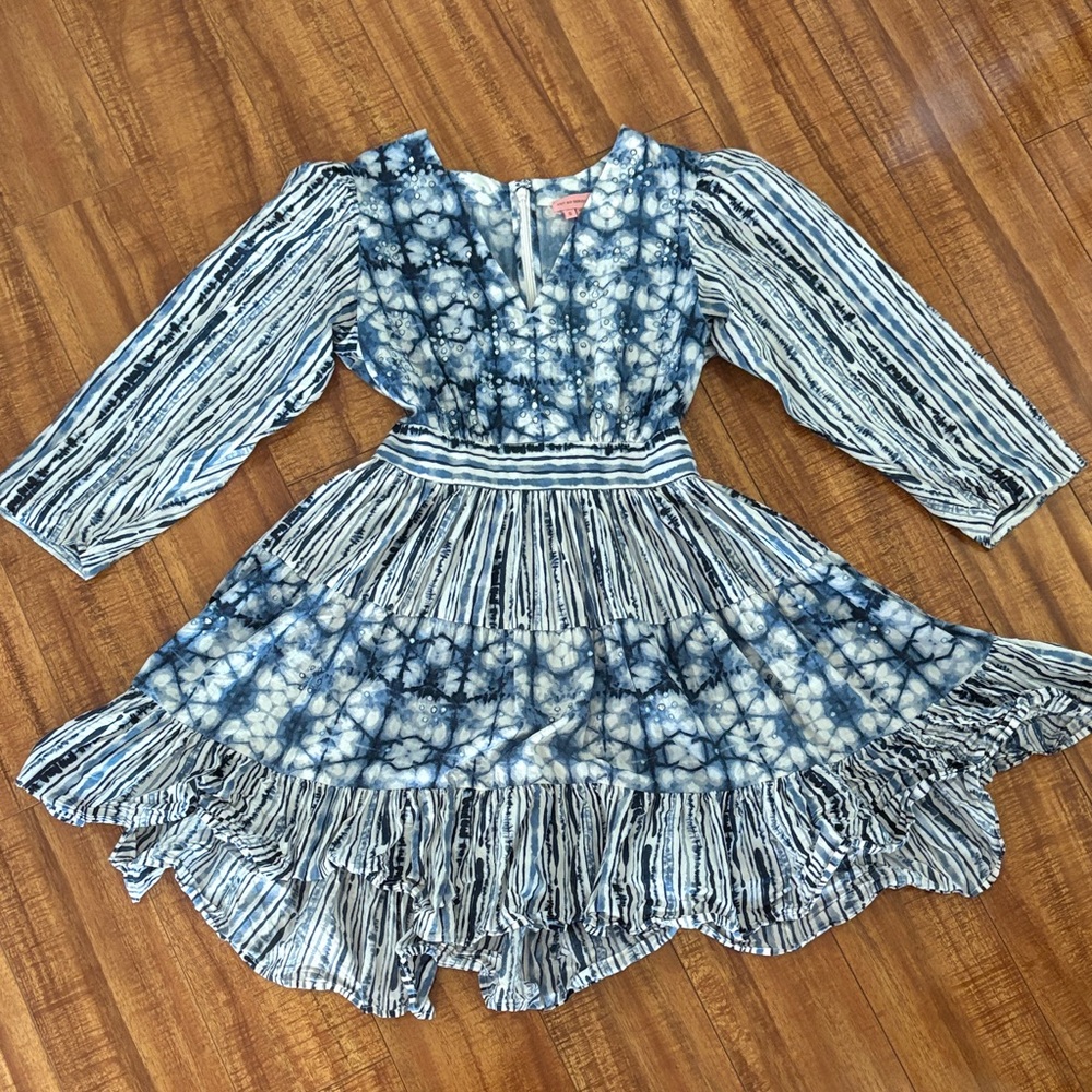 Chic Blue and White Long Sleeve Dress